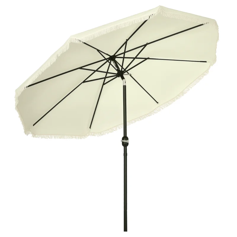 9' Patio Umbrella with Push Button Tilt and Crank Outdoor Double Top Market Umbrella, Cream White