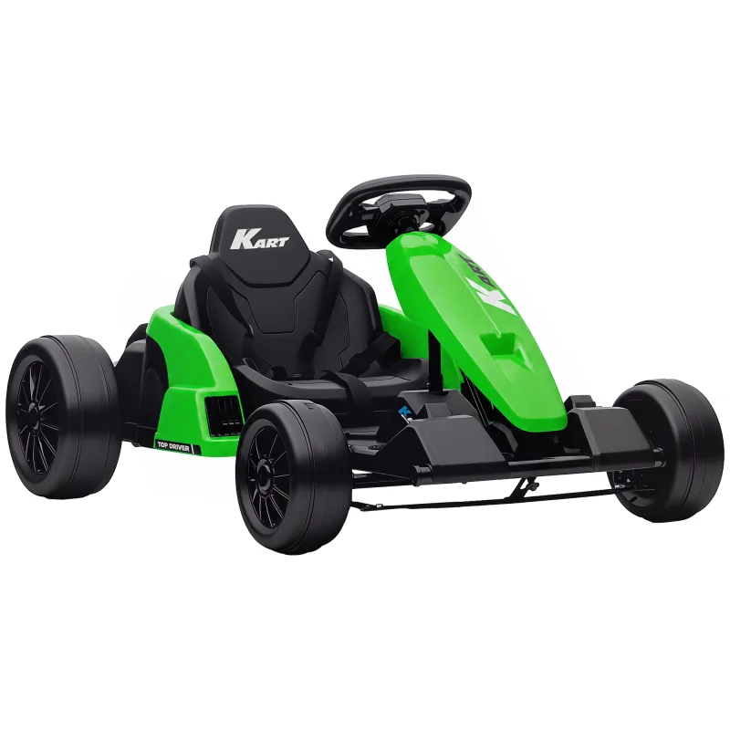 24V Electric Go Kart with Dual 150W Motors, Adjustable Seat & 11.2MPH High Speed, Slow Start, 5-Point Harness, Green