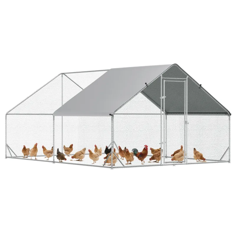 10' x 13' 6.5' Chicken Coop Cage, Outdoor Hen House w/ Cover & Lockable Door