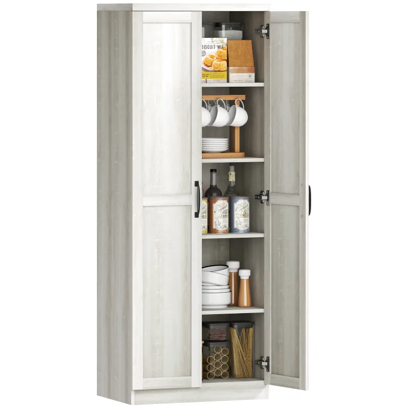 Kitchen Pantry, Freestanding 5-tier Storage Cabinet with 2 Adjustable Shelves, Antique White