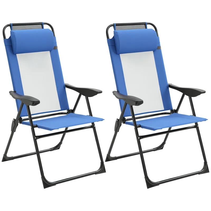 Folding Patio Dining Chairs Set of 2, Outdoor Deck Chair with Removable Headrest, Blue