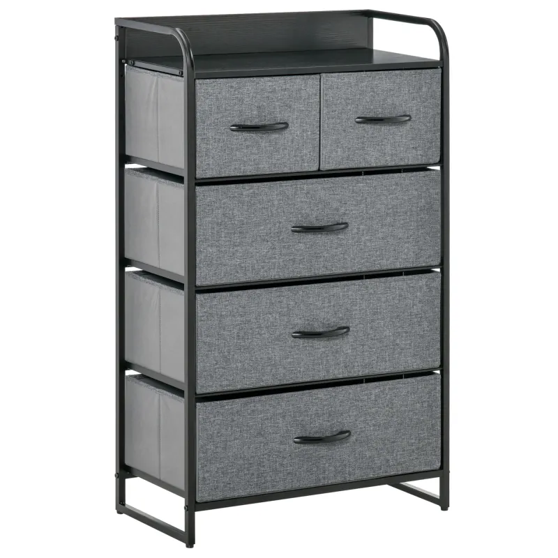 5-Drawer Chest Dresser for Bedroom, 4-Tier Storage Organizer with Steel Frame, Gray