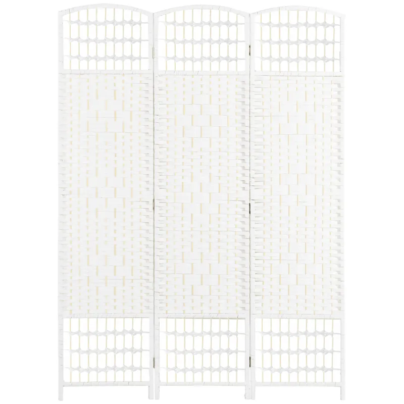 3 Panel Folding Room Divider Portable Privacy Screen Wave Fiber Room Partition for Home Office White
