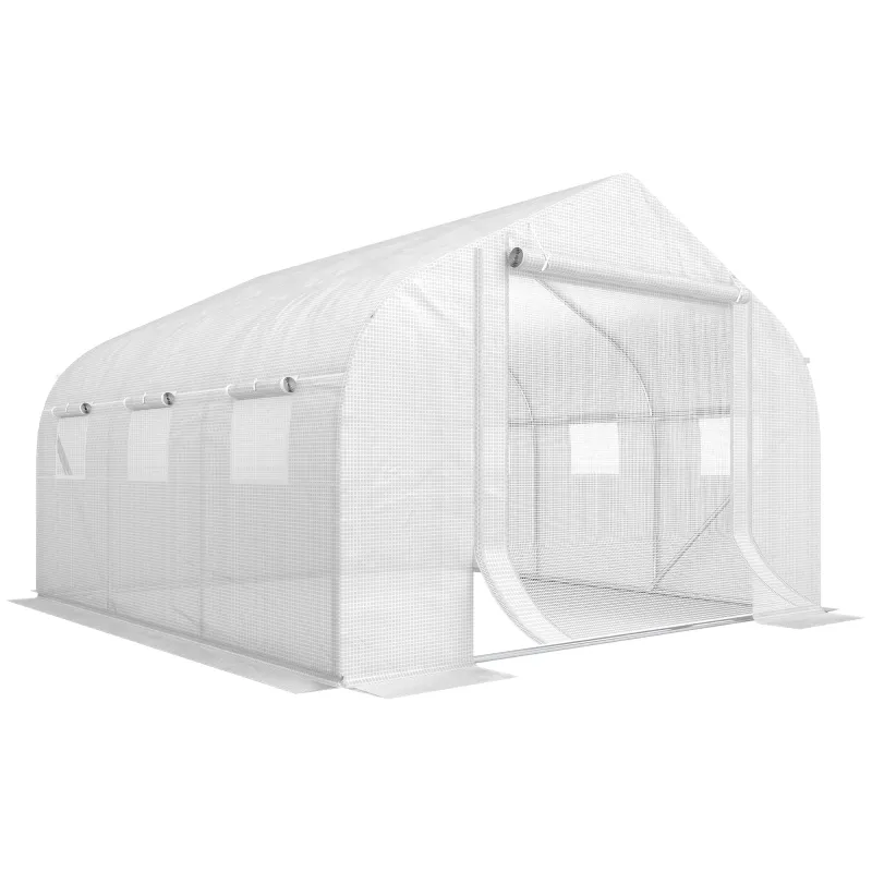 11.5 x10 x6.5 ft Walk-in Tunnel Greenhouse with Zippered Mesh Door and 8 Mesh Windows, Gardening Plant Hot House with Galvanized Steel Hoops, White