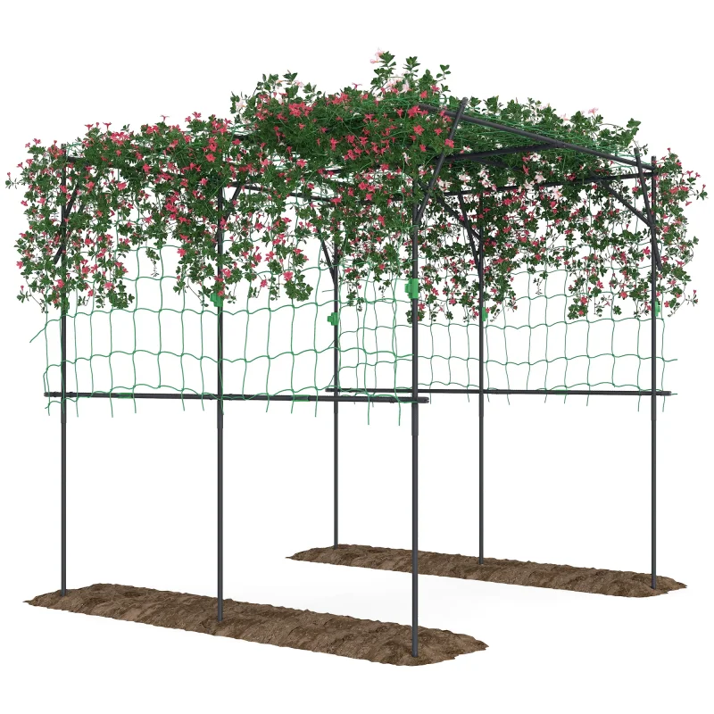 Garden Arch Trellis, 7.3 FT Tall Metal Plant Trellis Support with Climbing Net, Cucumber Trellis for Vegetables, Black