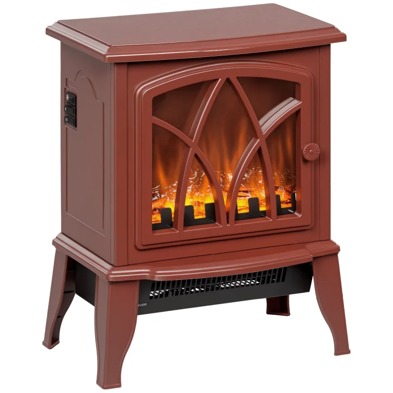 Electric Fireplace Heater, Freestanding Fireplace Stove with Realistic Flames Overheating Protection 750W/1500W, Red