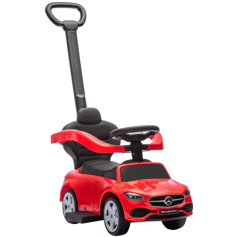 Mercedes-Benz C-Class Licensed Ride-On Push Car, Baby Stroller Walking Car with Parent Control Handle, Horn, Red
