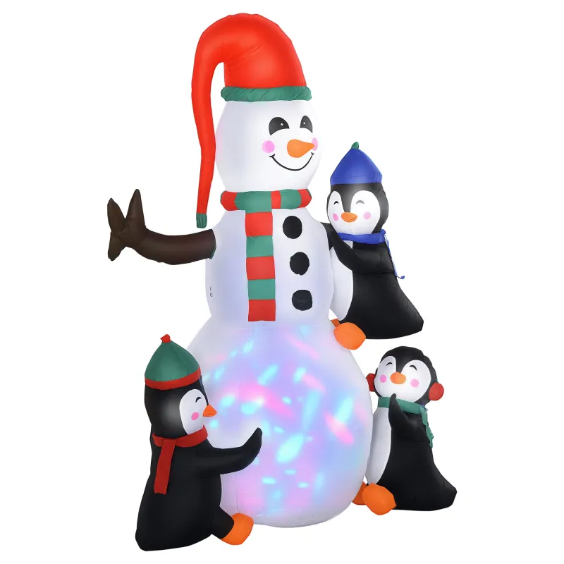 6' Christmas Inflatables Outdoor Decorations Snowman with Penguins, Blow-Up Yard Christmas Decor with LED Rotating Colorful Light