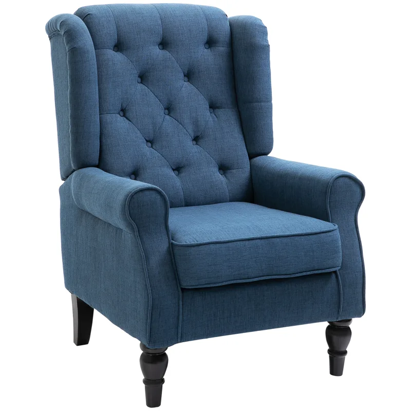 Fabric Tufted Club Accent Chair with Wooden Legs, Blue