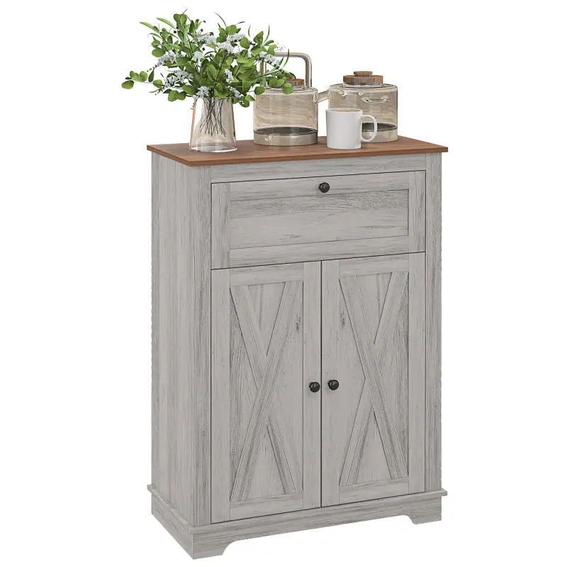 Farmhouse Sideboard Storage Cabinet with Doors and Drawer for Kitchen, Living room, 23.5"x11.75"x34.5", Light Gray