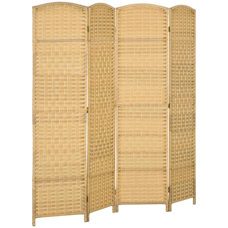Folding Room Divider Screen 4 Panel 6' Tall Privacy Screen Freestanding Wood Partition for Home Office, Nature Wood
