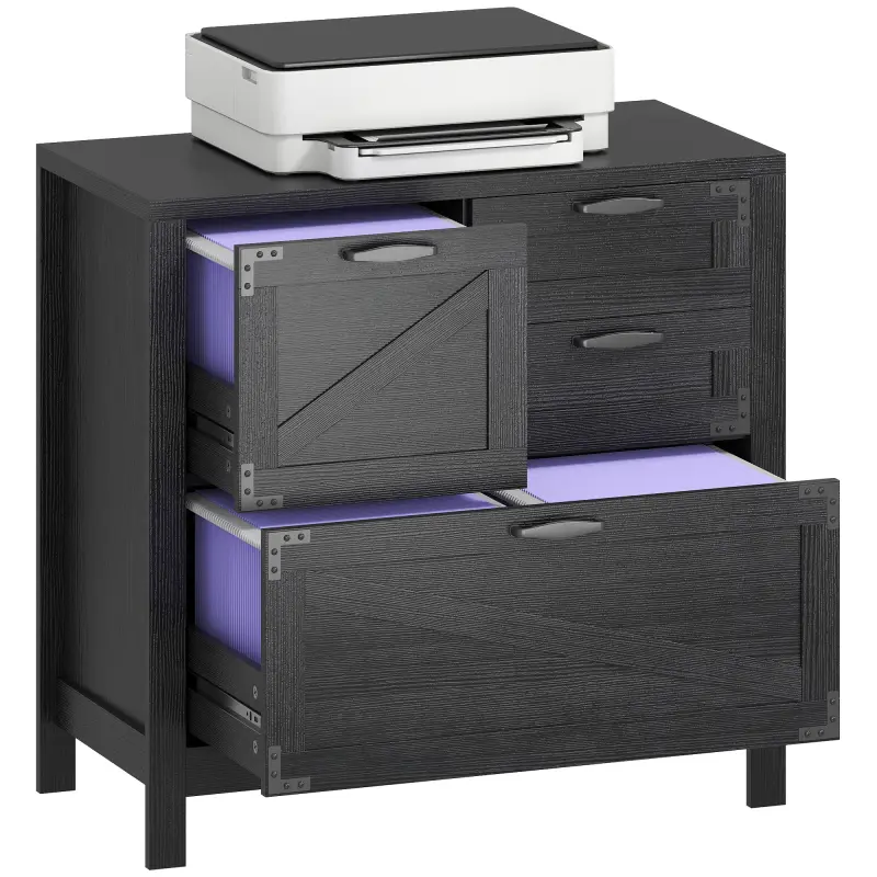 Lateral Filing Cabinet, Farmhouse File Cabinet with 4 Drawers, Fit Letter/A4/Legal Hanging Files, Black