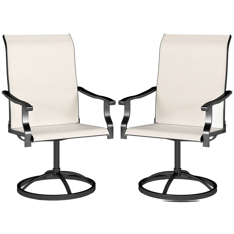 Patio Swivel Chairs Set of 2, High Back Patio Dining Chairs with All-Weather Mesh for Backyard, Lawn, Garden, Cream