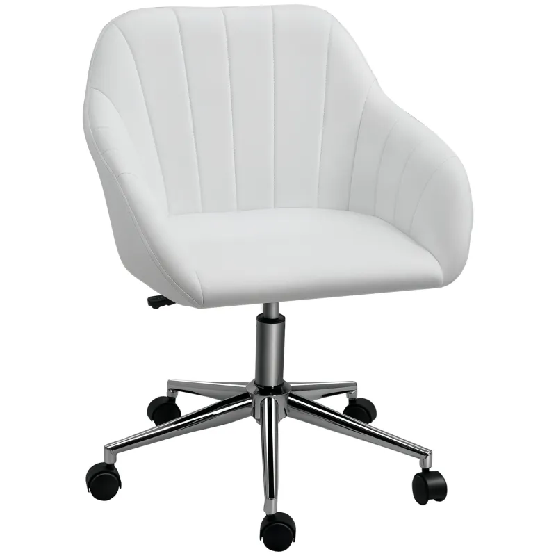 Mid Back Home Office Chair Computer Desk Chair with PU Leather, Adjustable Height, Swivel Wheels, White