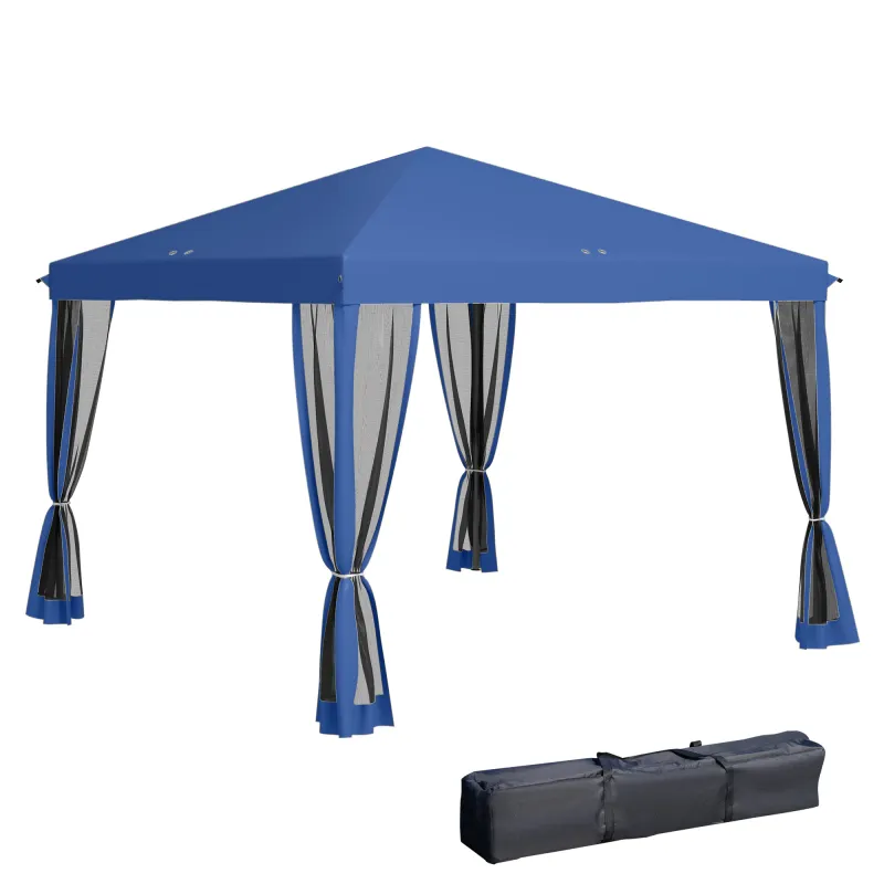 10' x 10' Pop Up Canopy Tent with Netting, Instant Gazebo, Screen House Room with Carry Bag, Height Adjustable, Blue