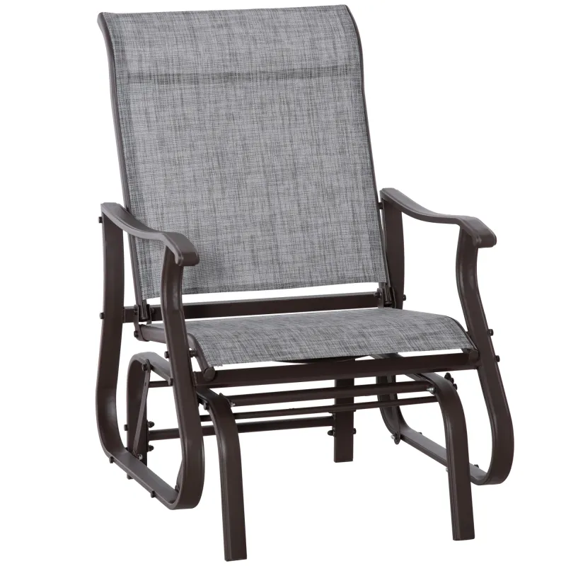 Outdoor Glider Chair, Gliders for Outside Patio with Steel Frame and Mesh Fabric for Backyard, Garden, and Porch, Gray
