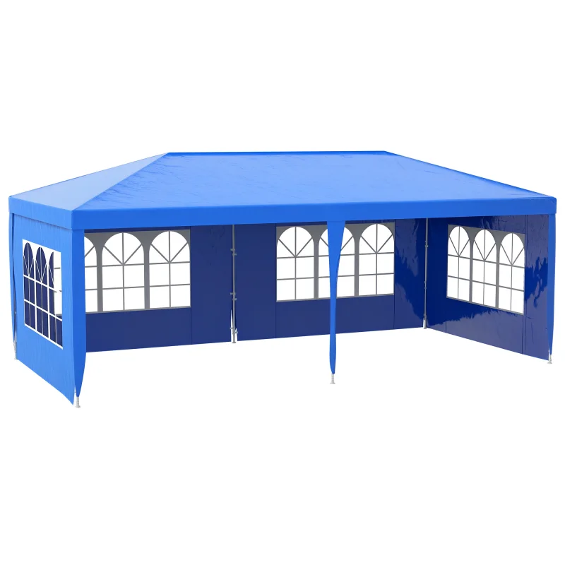 9.6' x 19' Large Party Tent, Outdoor Event Shelter, Gazebo Canopy with 4 Removable Window Sidewalls for Weddings, Picnics, Blue