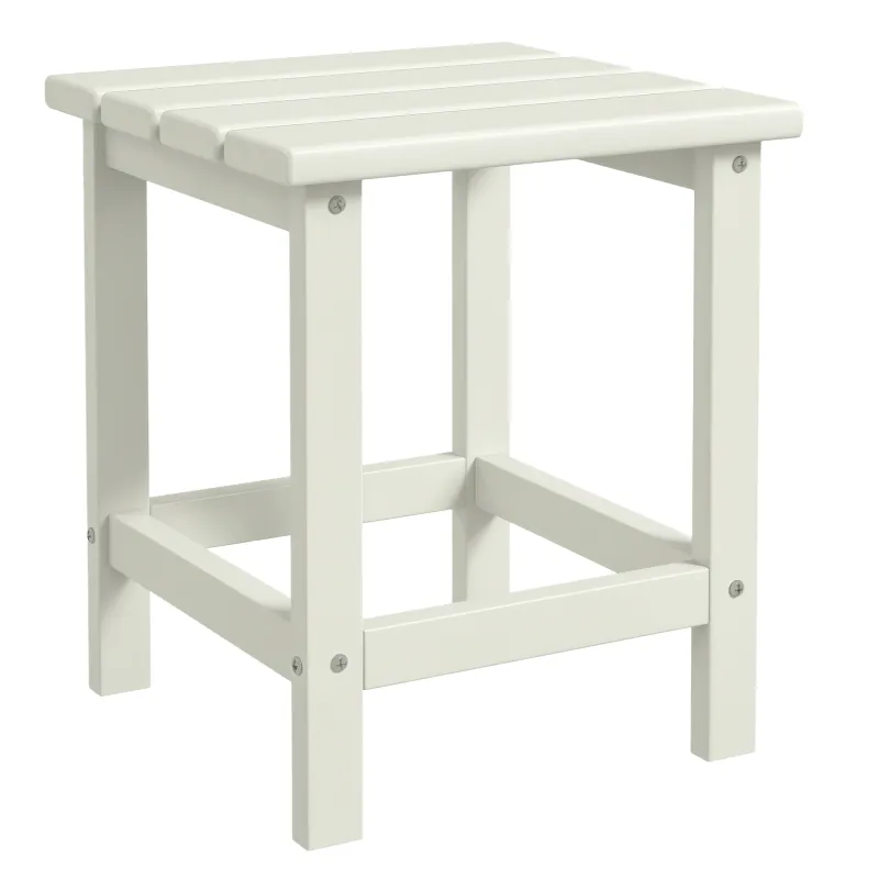 Adirondack Side Table, Square Patio End Table, Weather Resistant 15" Outdoor HDPE Table for Porch, Pool, Balcony, White