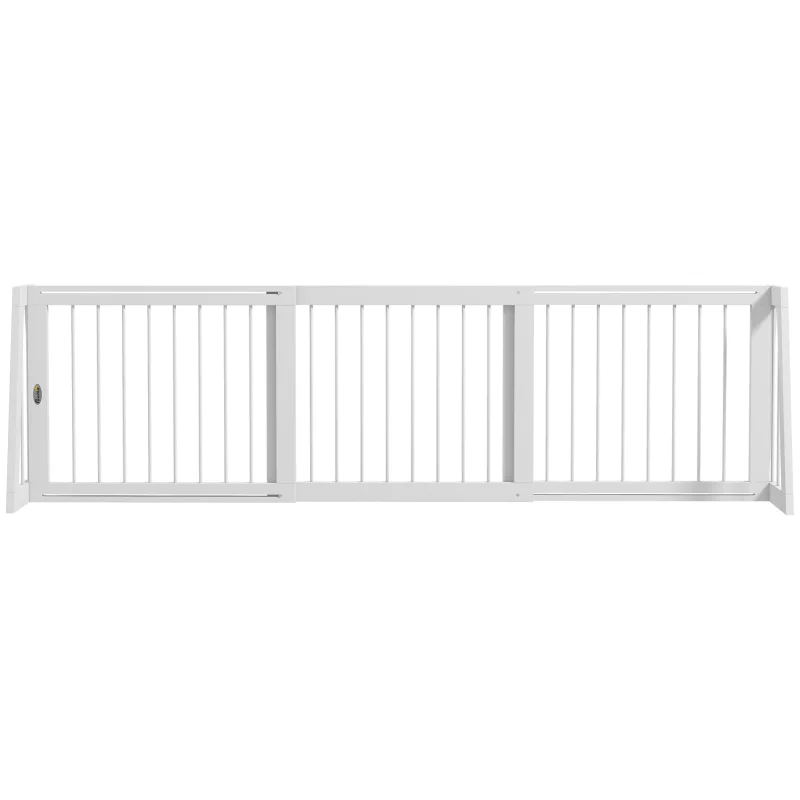 28"-75" Freestanding Wooden Pet Gate with Support Feet & Non-Slip Mats for Indoor, Stairway, Doorway, White