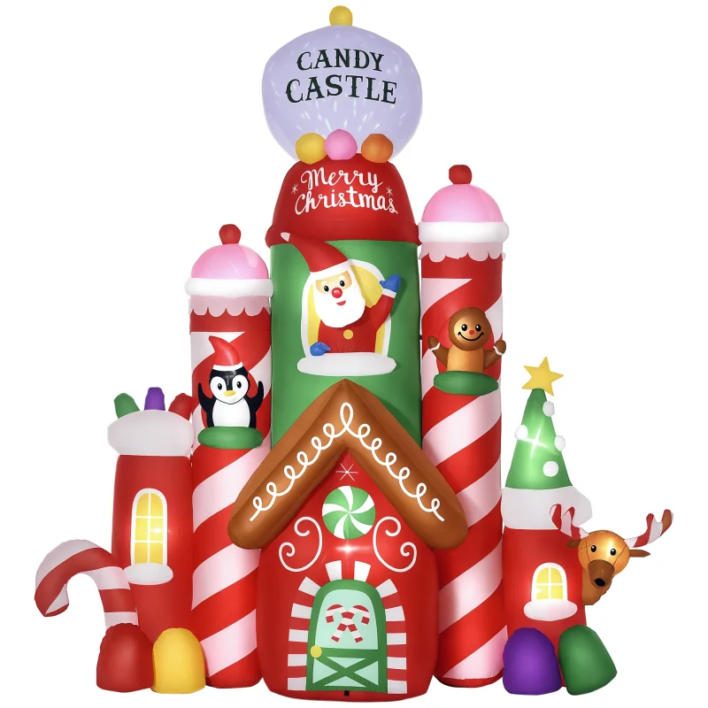 10ft Christmas Inflatables Outdoor Decorations Candy Castle, Blow-Up LED Yard Christmas Decor
