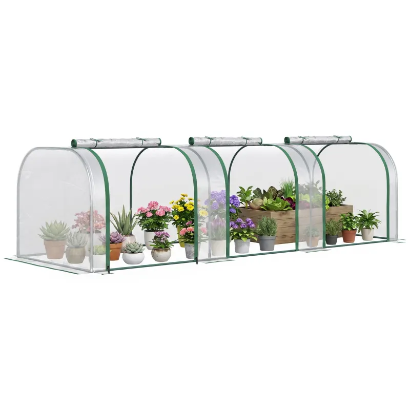 9.7' L x 3' W x 2.5' H Portable Tunneled Greenhouse with 3 Zippered Doors, Water/UV Fighting PVC Cover