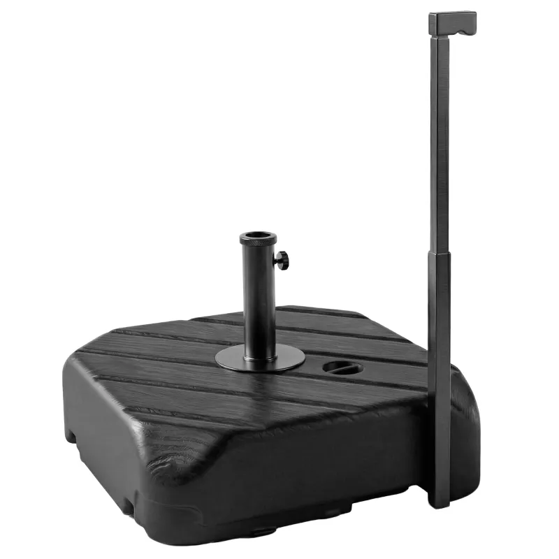 Patio Umbrella Base with Wheels, Telescopic Handle, 158 lb Sand or 99 lb Water Filled Umbrella Stand, Black
