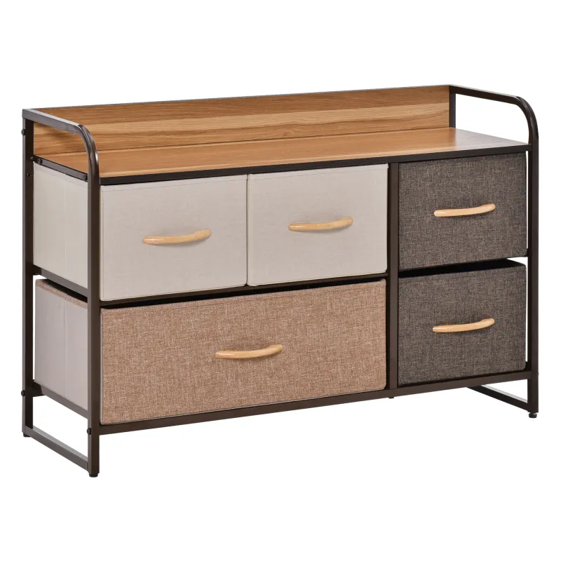 5-Drawer Dresser, 2-Tier Storage Tower with Steel Frame for Bedroom, Nursery Room, Multicolored