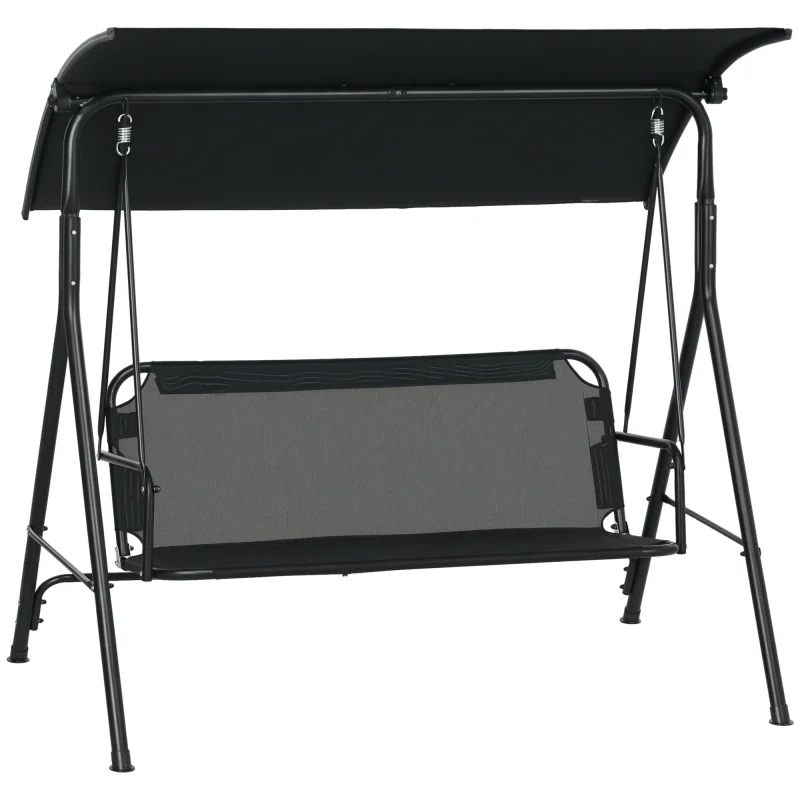 3-Seat Outdoor Patio Swing Chair w/ Cushion, Steel Frame Stand, Adjustable Tilt Canopy for Patio, Garden, Black 1
