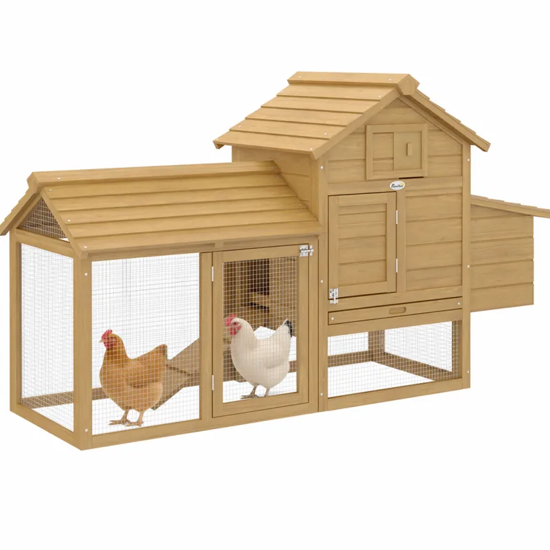 59" Small Wooden Chicken coop Hen House Poultry Cage for Outdoor Backyard with 2 Doors, Nesting Box and Removable Tray, Natural Wood