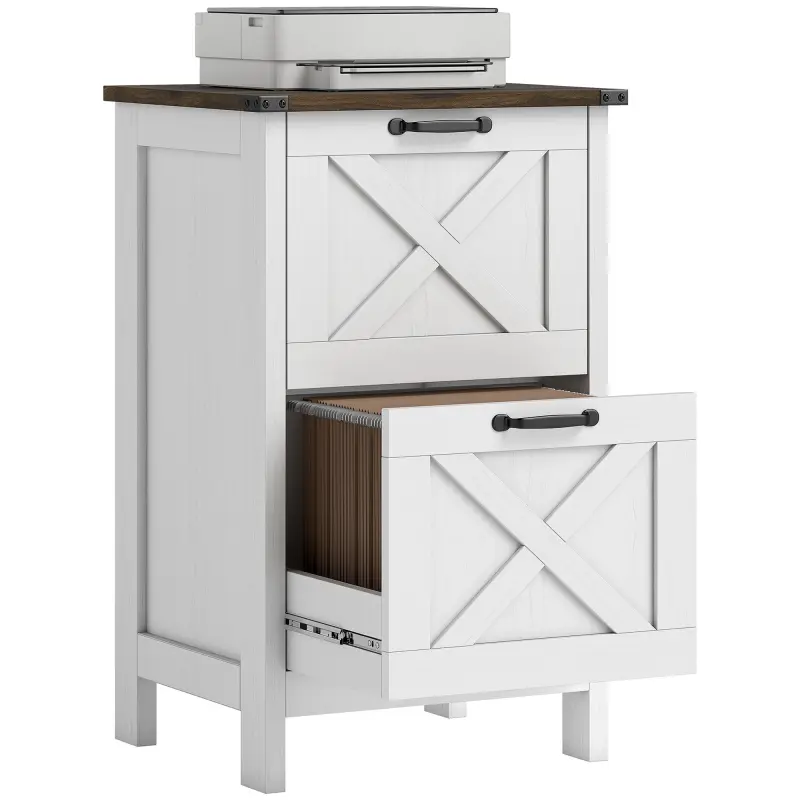 Vertical File Cabinet with 2 Drawers, Rustic Farmhouse Office Storage Cabinet for A4, Letter Size, Distressed White