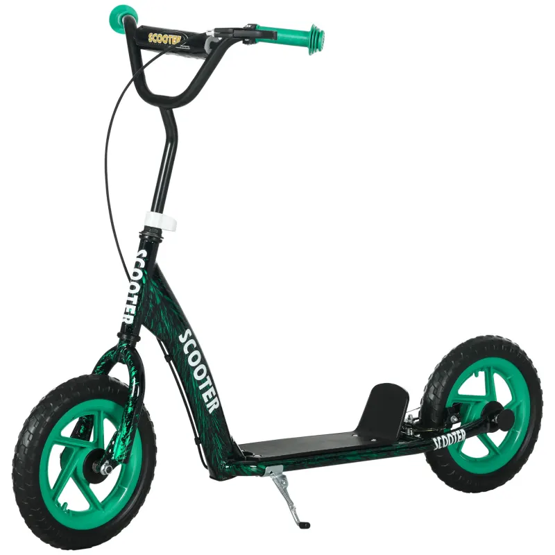 Kids Scooter with Adjustable Handlebar, Kids Kick Scooter with Non-slip Footplate, Rear Brake, 12" EVA Wheels, Green