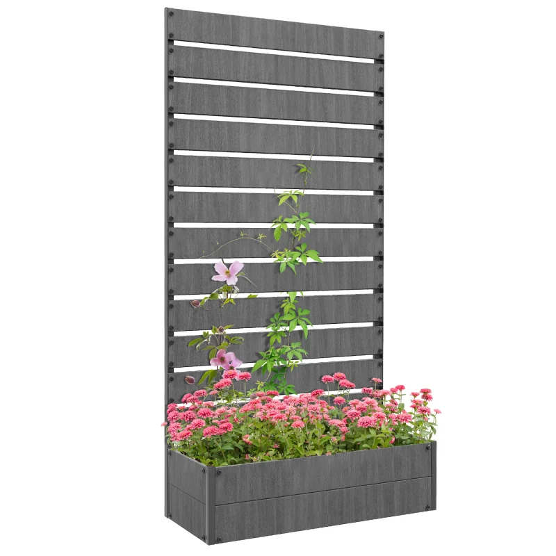 Trellis Planter for Climbing Plants, Raised Garden Bed with Trellis, Planter Box for Outdoor Garden, Dark Gray