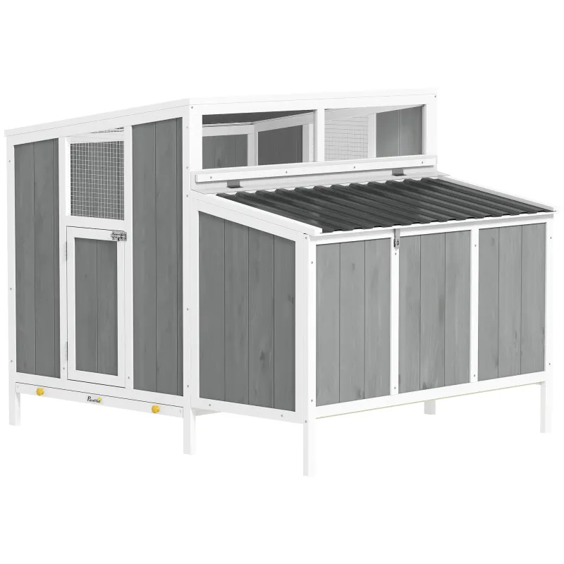 Chicken Coop, Wooden Chicken House for 4-6 Hens, Outdoor Hen House with Nesting Box, Pull-Out Tray and Weatherproof Roof