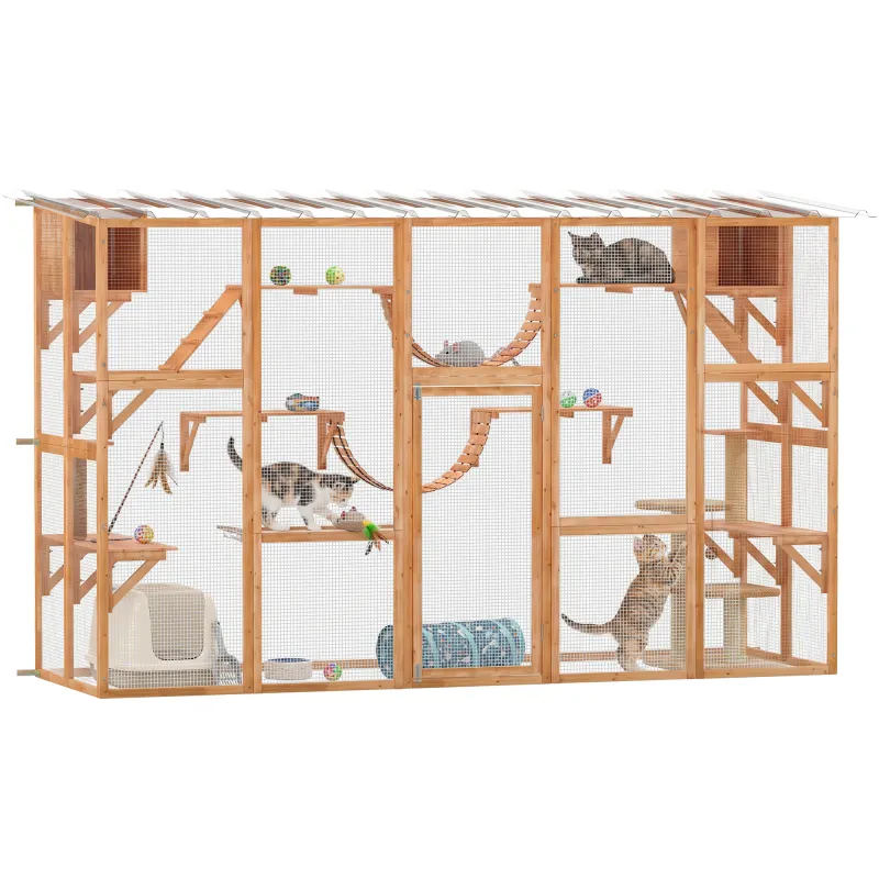 Catio Playground Cat Window Box Outside Enclosure for Multiple Cats w/ Shelves & Bridges, Orange