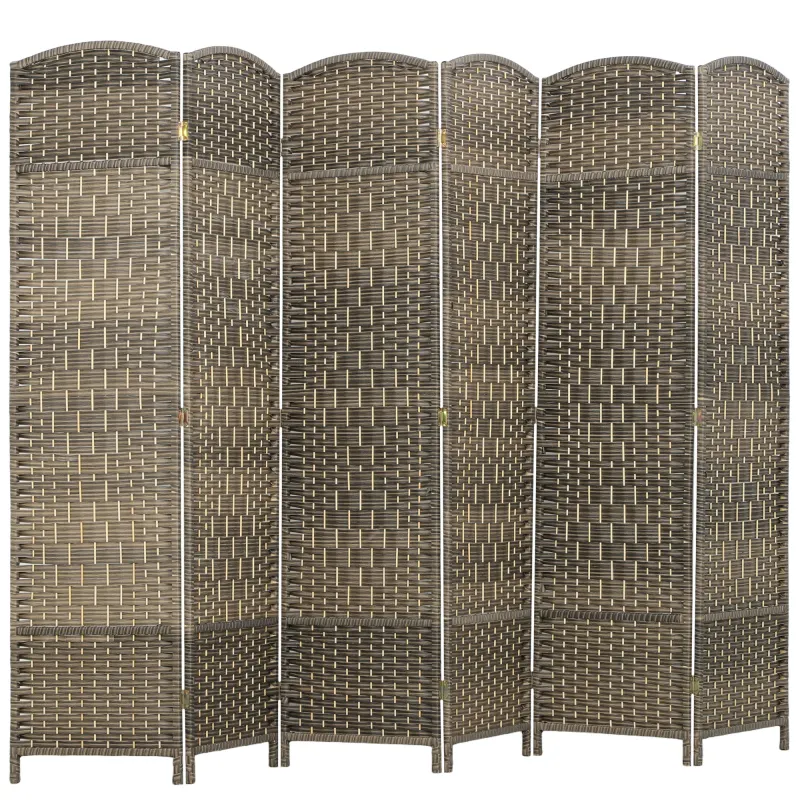 Folding Room Divider Screen 6 Panel 6' Tall Privacy Screen Freestanding Wood Partition for Home Office, Dark Rustic Oak