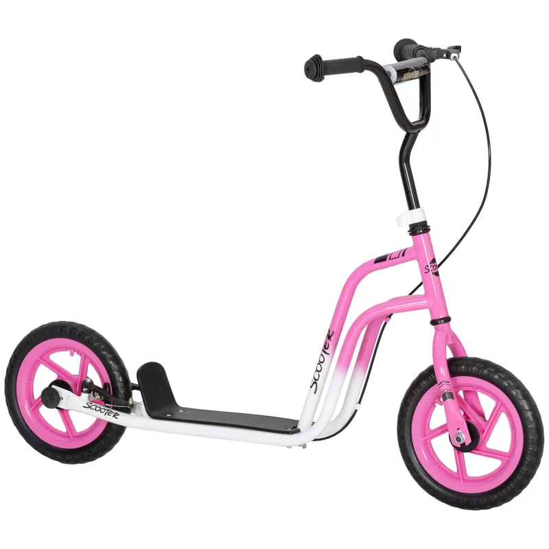 Kids Scooter, Lightweight Scooter with Adjustable Handlebar, Rear Brake, Kickstand, 12" EVA Wheels, for 5-12 Y, Pink
