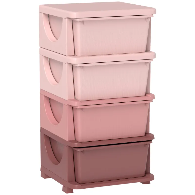 30" 4 Tier Kids Storage Unit Dresser Tower w/ 4 Drawers, Pink
