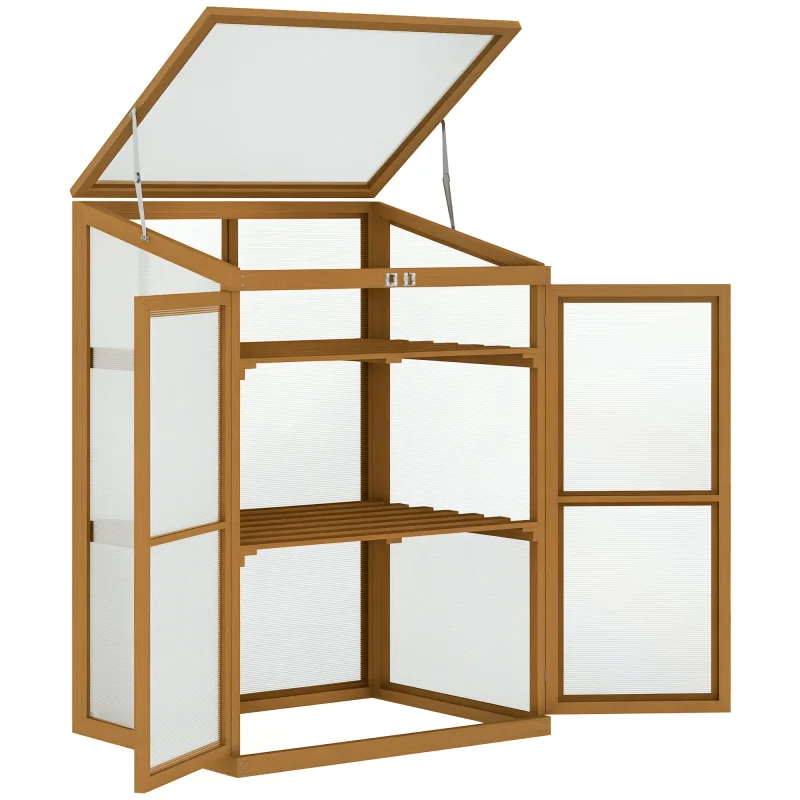 Wooden Cold Frame Greenhouse Small Mini Planter Box, 30" L x 24" W x 44" H, Brown