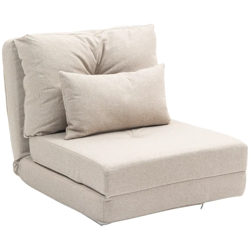 Floor Chair, Convertible Floor Sofa Bed, Folding Upholstered Couch Bed with Adjustable Backrest, Beige