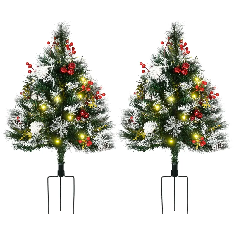 2.5 Ft/30" 2 Pack Outdoor Entryway Pre-Lit Artificial Christmas Tree Cordless with 70 Branches, Green