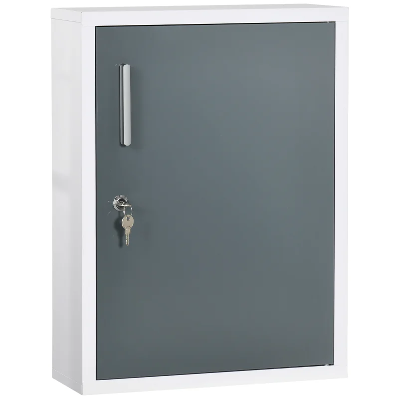 Bathroom Medicine Cabinet with Shelves Inside & On Door, Locking Medical Cabinet, First Aid Bathroom Wall Cabinet White