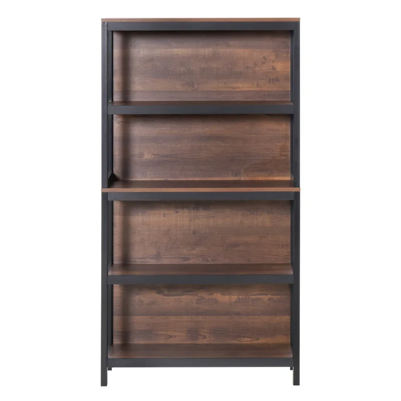 Shelves for Storage, 4 Tier Bookshelf Utility Organizer with Back Support and Anti-Topple Design, Walnut/Black