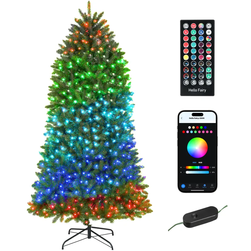 7.5ft Prelit Christmas Tree with Full-Spectrum LEDs, Smart App Control, Wide Full Hinged Xmas Tree, Easy Assembly