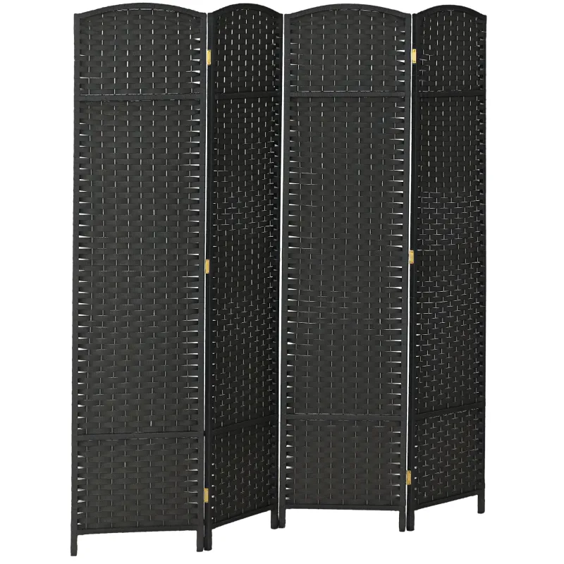 Folding Room Divider Screen 4 Panel 5.6 ' Tall Privacy Screen Freestanding Room Partition for Home Office, Black