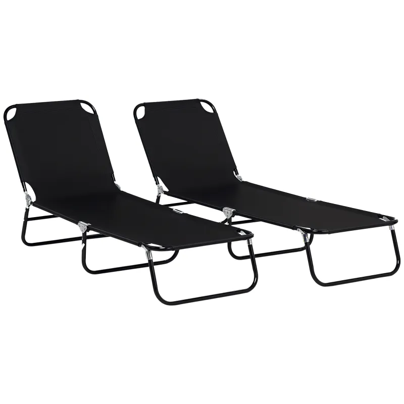 2 Piece Folding Chaise Lounge Pool Chairs, Outdoor Sun Tanning Chairs with 5-Level Reclining Back, Steel Frame, Black