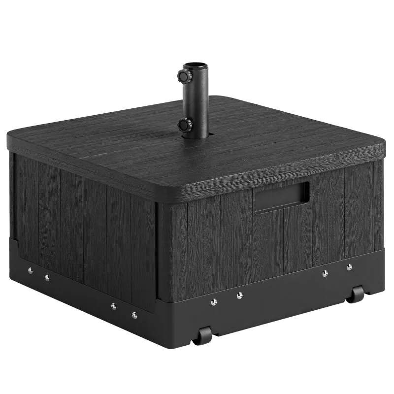 3-in-1 Outdoor Umbrella Base, Coffee End Table, Flower Box Planter, 175lbs Capacity Patio Umbrella Stand Table with Wheels and Handles, Black