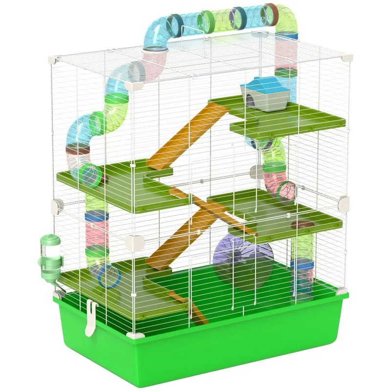 23" 5-Tier Hamster Cage with Wheel and Water Bottle, Green