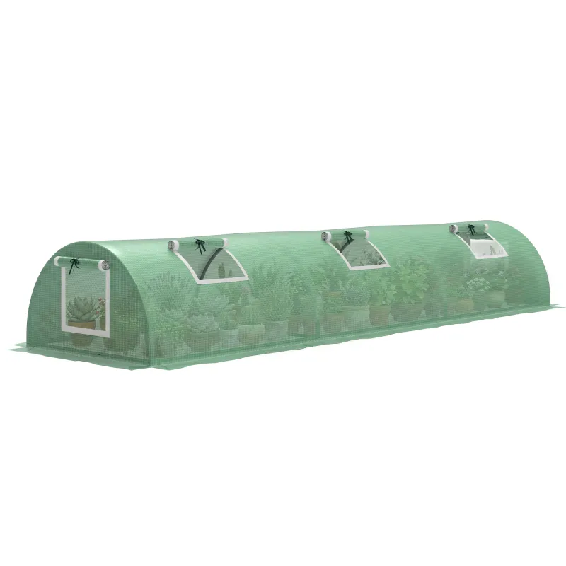 Mini Greenhouse with 5 Mesh Windows, Portable Plant Hot House with PE Cover and Steel Frame, 10' x 3' x 2' , Green