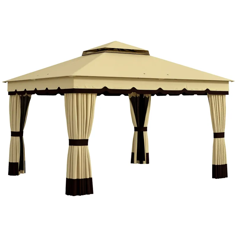 10' x 12' Double Roof Patio Gazebo Canopy, Outdoor Gazebo Shelter with Netting & Curtains, for Garden, Lawn and Deck