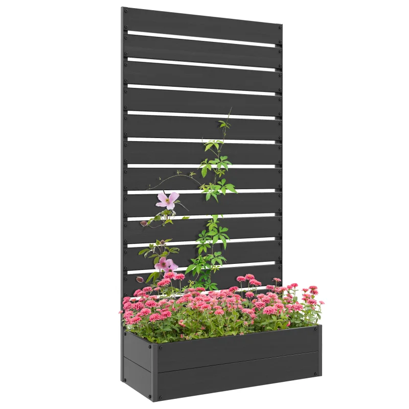 Trellis Planter for Climbing Plants, Raised Garden Bed with Trellis, Planter Box for Outdoor Garden, Black